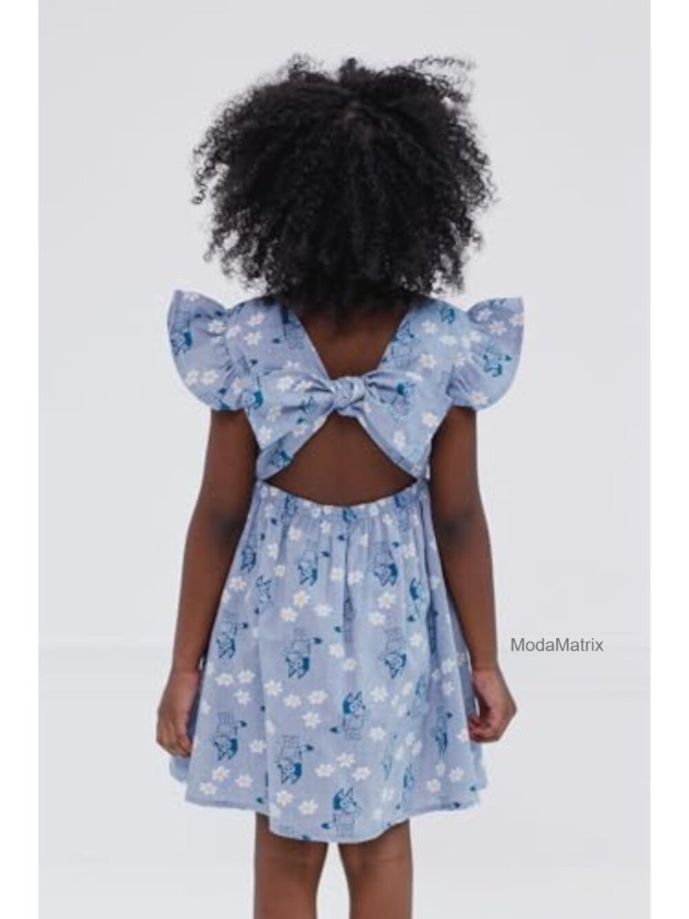 Bluey Floral Chambray Skater Dress, Short Sleeve, Pull-On, Kids - Picture 2 of 4